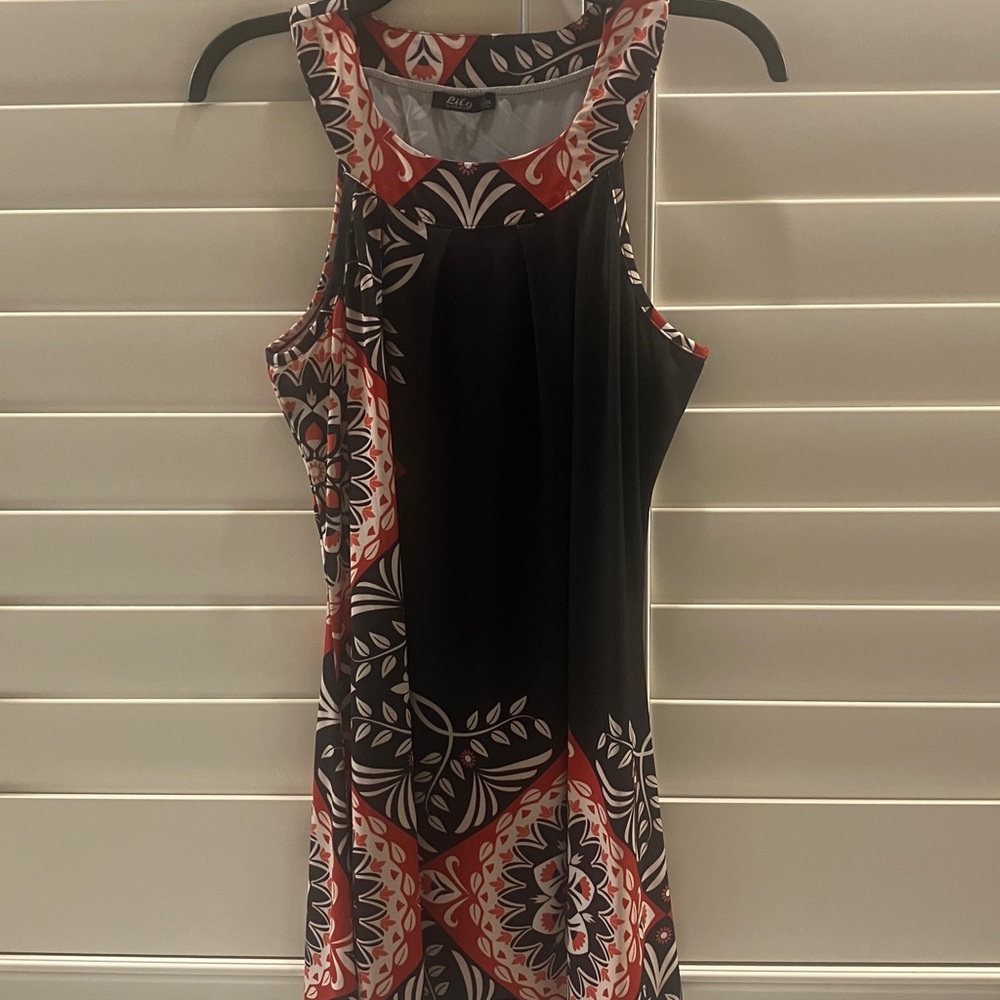 Lily DressTunic with Red & White Geometric Floral Accents
